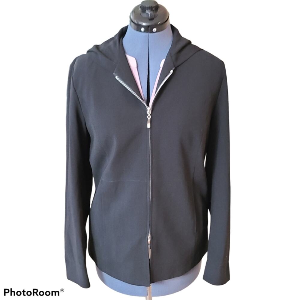 W Vintage hooded acetate full zip black jacket